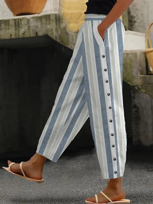 Lose Freizeithose mit Streifenmuster