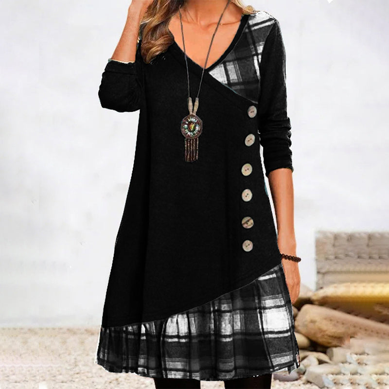 Lillie - Langärmeliges Karo-Kleid