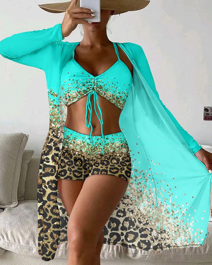 Dreiteiliger Badeanzug mit Leoparden-Ombré-Print