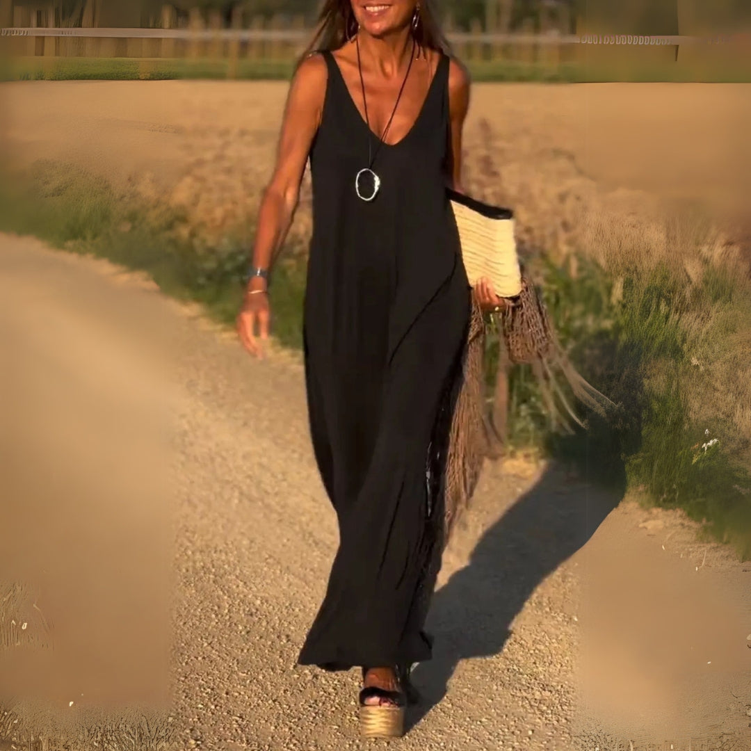 Elegantes, ärmelloses Maxikleid mit V-Ausschnitt