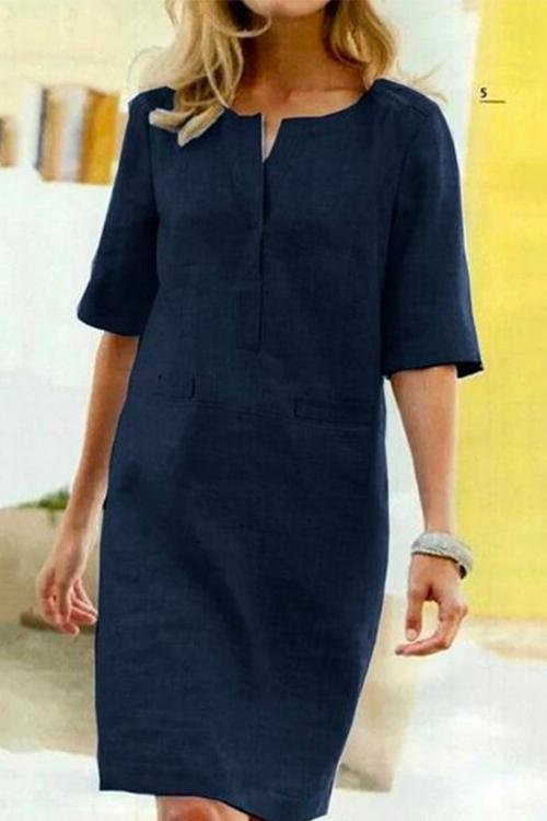Kathy gerades Kleid aus Leinen und Baumwolle mit halben Ärmeln