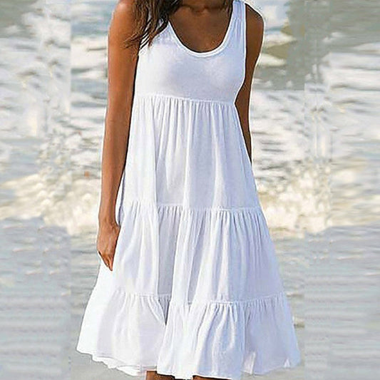 Ladies ärmelloses Strandkleid mit Rundhalsausschnitt