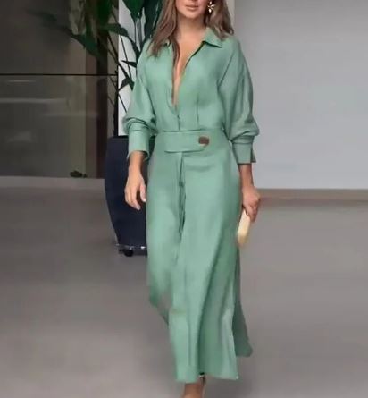 Amytist -Elegantes langärmeliges Damenkleid mit Seitenschlitz