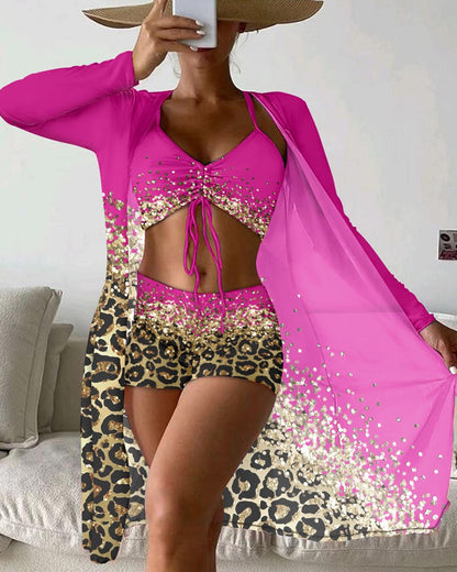 Dreiteiliger Badeanzug mit Leoparden-Ombré-Print