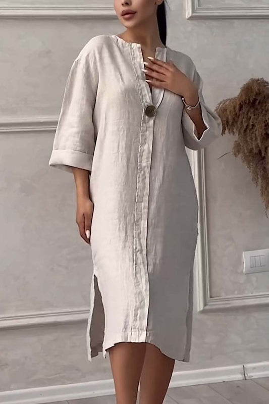 Freizeitkleid aus Baumwolle und Leinen mit Knopfverschluss