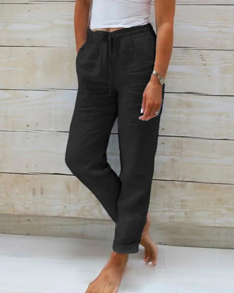 Leinenhose für Damen - Entspannter Stil - Atmungsactivees Material - Ideal für zu Hause und informelle Anlässe