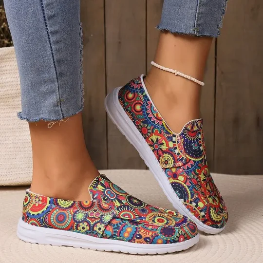 Damen-Turnschuhe aus Segeltuch mit Blumendruck