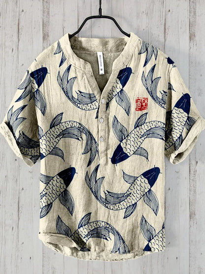 Ludo | Vintage Leinenhemd mit Fischmotiv
