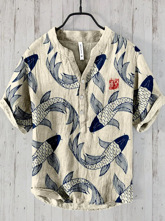 Ludo | Vintage Leinenhemd mit Fischmotiv