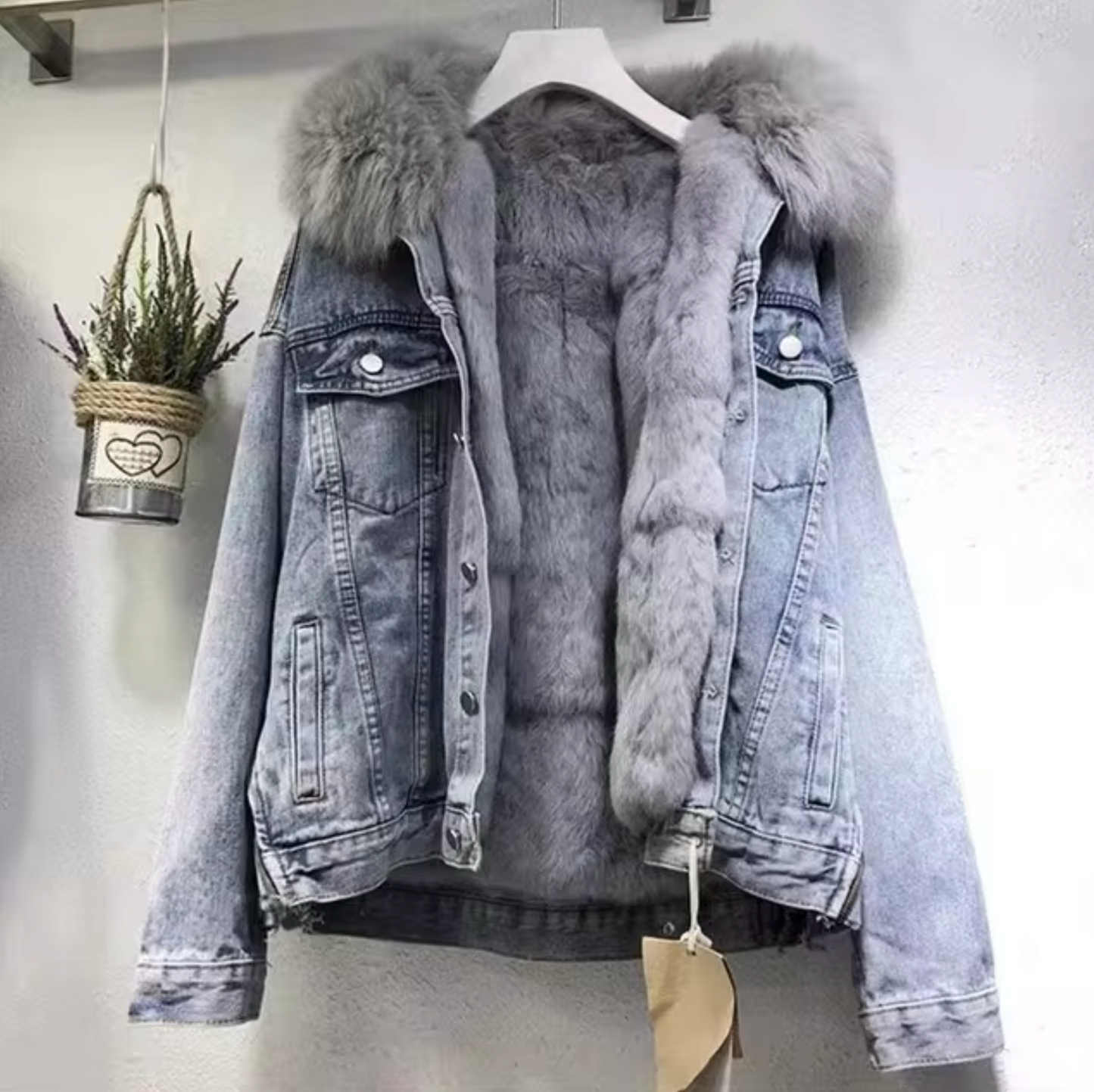 Jeansmantel, Plüsch-Baumwolljacke