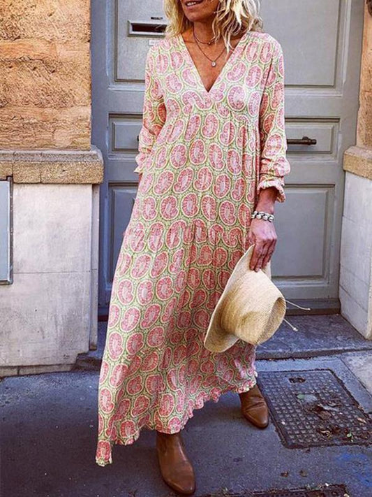 Layla - Lässiges Patchwork-Kleid mit Druck und V-Ausschnitt