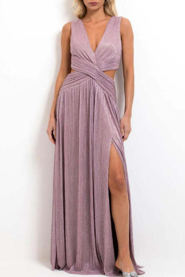 Langes Kleid mit glänzender Oberfläche und elegantem Design für besondere Anlässe