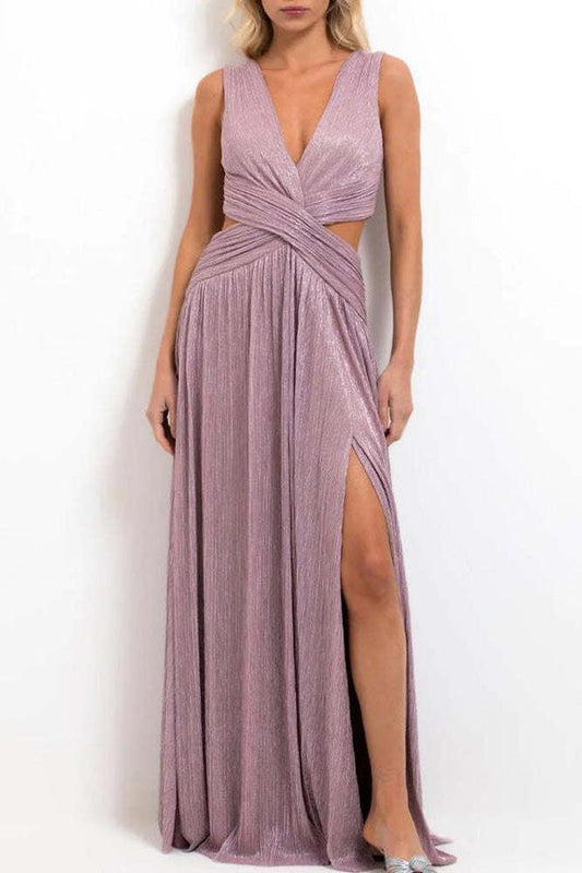 Langes Kleid mit glänzender Oberfläche und elegantem Design für besondere Anlässe