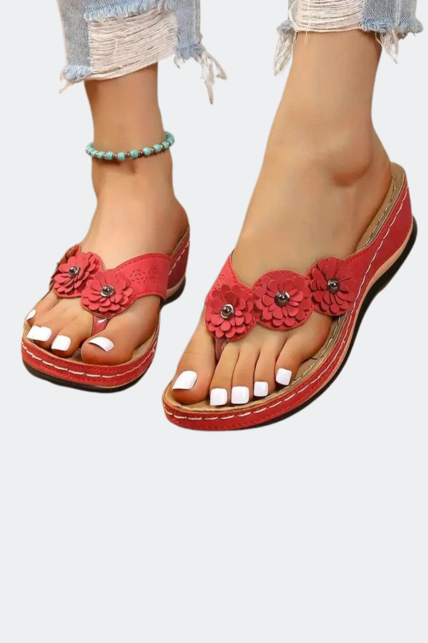 Flache orthopädische Sommersandalen mit Blumenmuster für Frauen - Felice