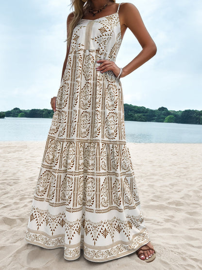 Tropical Vibes: Damenkleid mit gerafftem Saum und grünem Print
