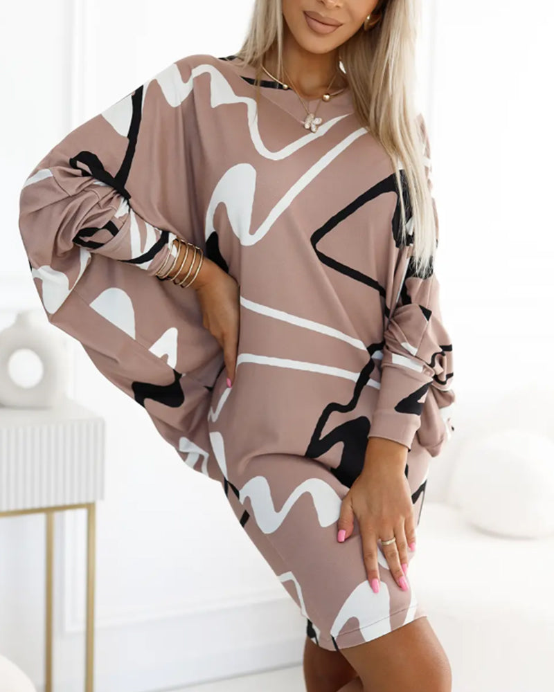 Lässiges Kleid mit langen Ärmeln und Druck