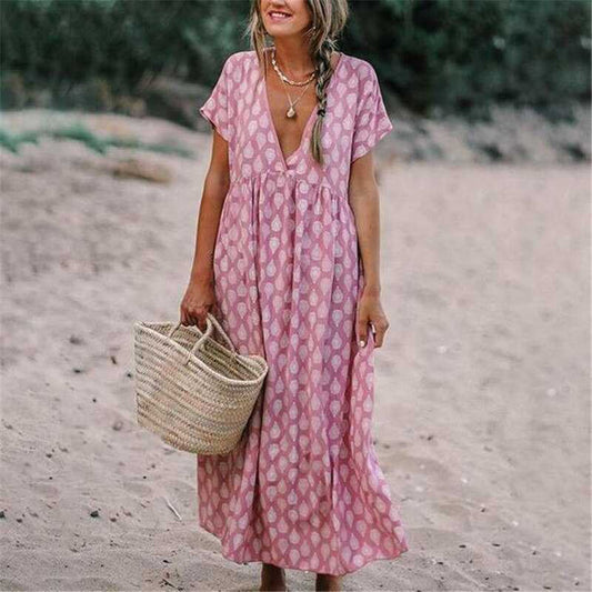 Hippie-Kleid mit V-Ausschnitt