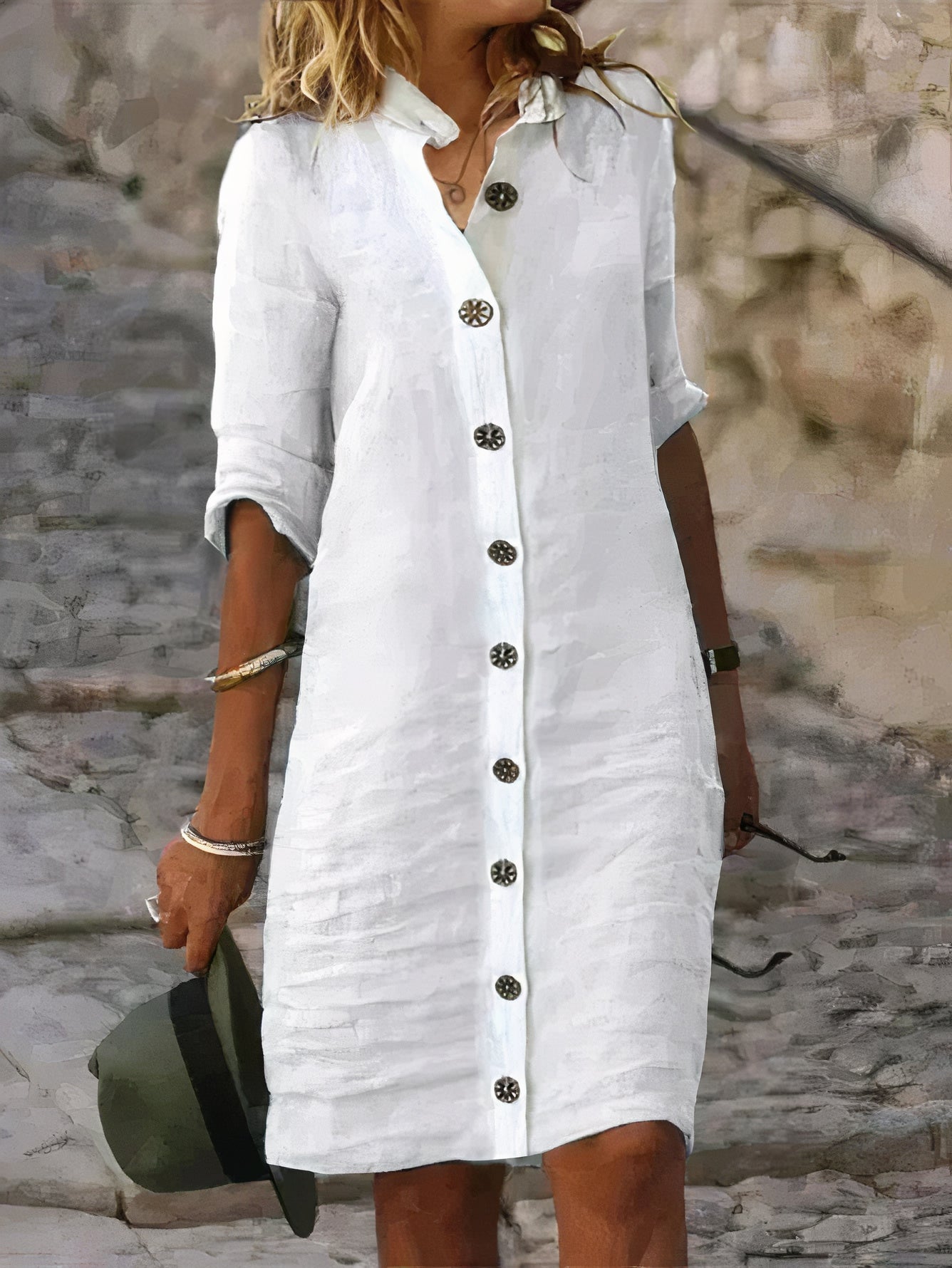 Lässiges Sommerkleid aus Leinen in Midi-Länge