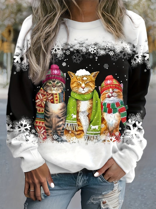 Whiskers™ | Warmes Wintertop mit Schneekatzenprint