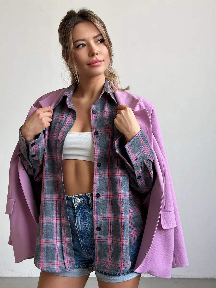 Trendiges Damen-Karohemd mit Button-down-Verschluss