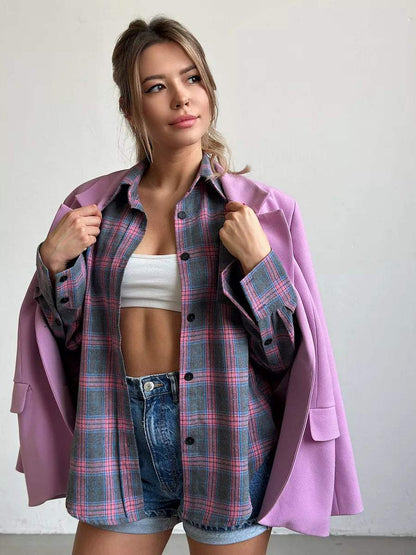 Trendiges Damen-Karohemd mit Button-down-Verschluss