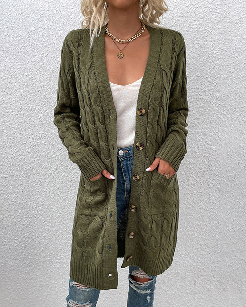 Langärmelige Strickjacke in einer unifarbenen Farbe