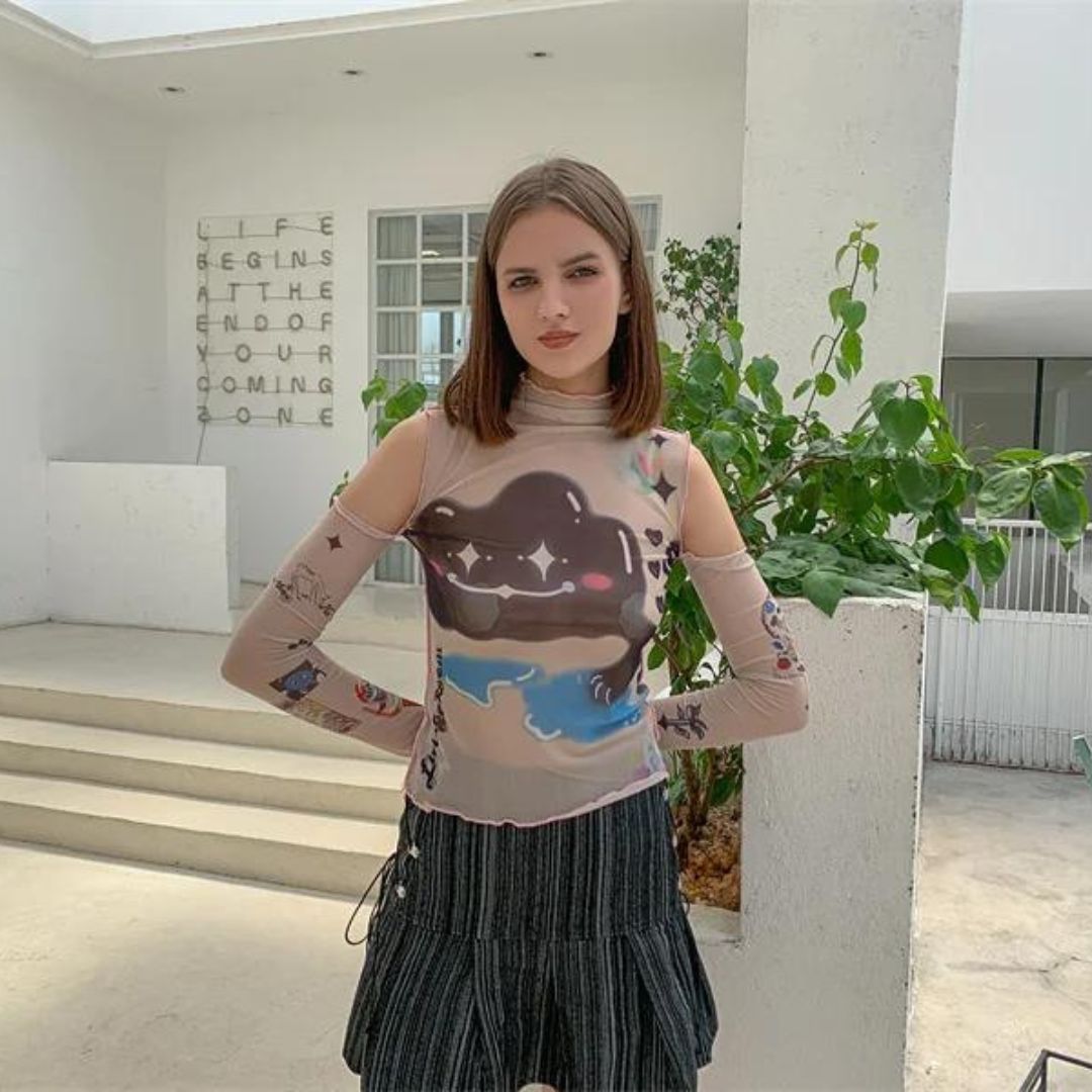 Nina - Transparentes Langarmshirt mit Abstraktdruck
