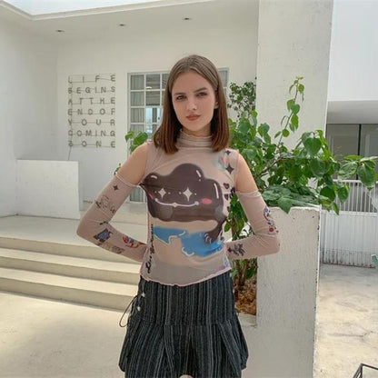 Nina - Transparentes Langarmshirt mit Abstraktdruck