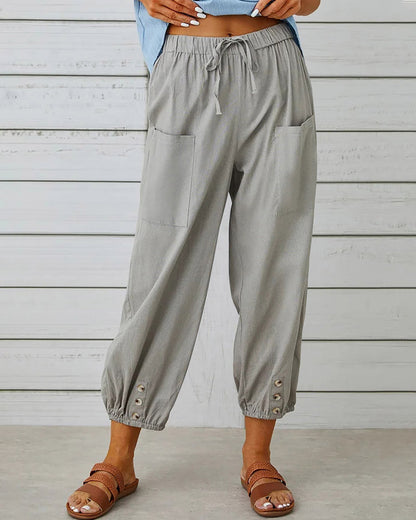 Camille - Bequeme Cargohose mit Kordelzug und Knöpfen