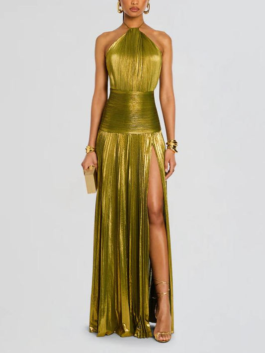 Langes Kleid Thalia in Metallic Peridot