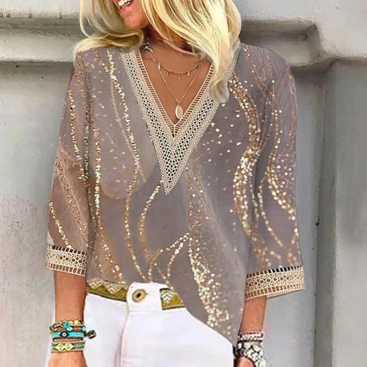 MonLu - Bluse mit V-Ausschnitt