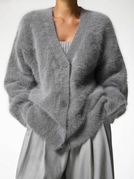 Fredis - Strickpullover-Strickjacke mit langen Ärmeln und V-Ausschnitt für Damen