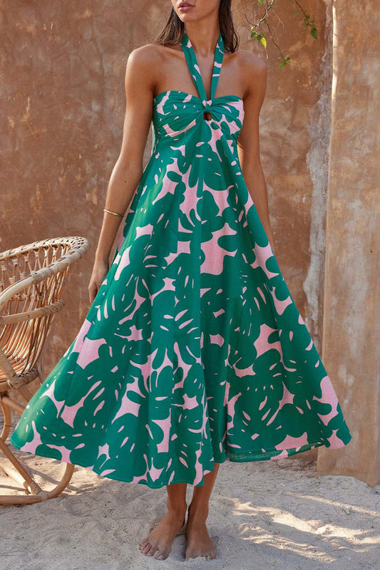 Olive - Bohème-Trägerkleid mit Blumendruck