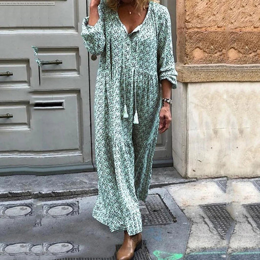 Elegantes langes Kleid mit V-Ausschnitt