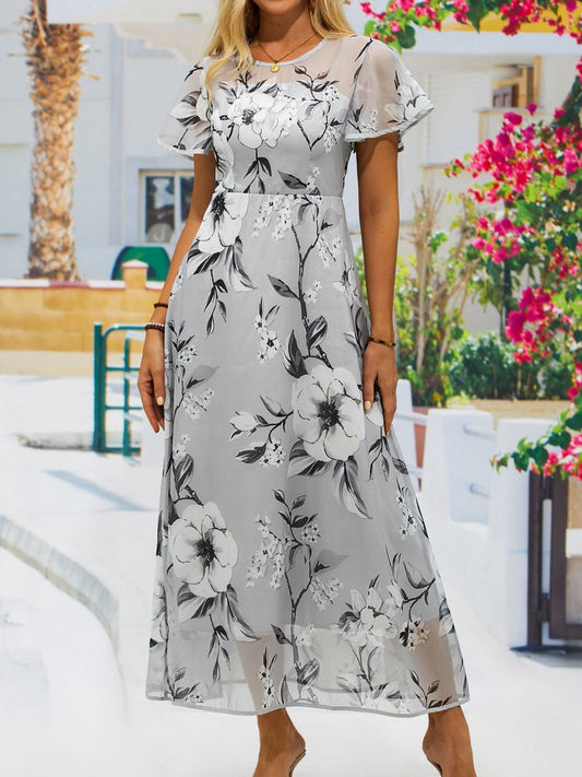 Kleid mit Blumenprint und rundem Ausschnitt