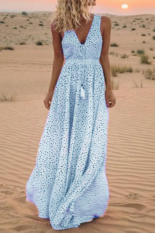 Sariah - Patchwork-Kleider mit V-Ausschnitt und Tupfen im böhmischen Trapez-Stil