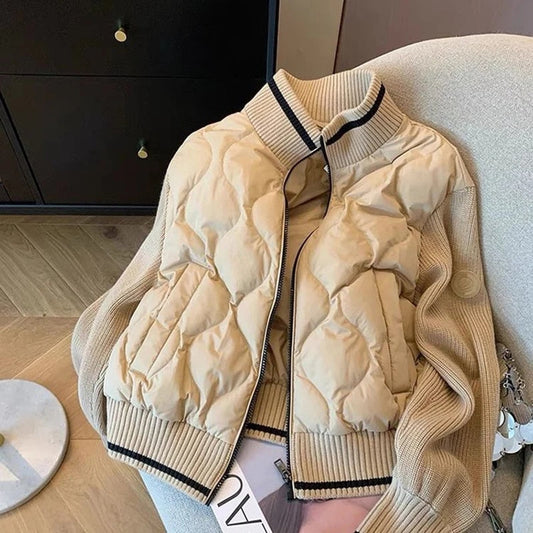 Damenjacke aus Patchwork-Strick | Leichter und warmer gefütterter Mantel für einen lässigen Stil