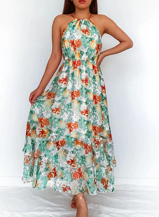 Kleid mit halbhohem Rock und eleganter Blumenmusterkombination