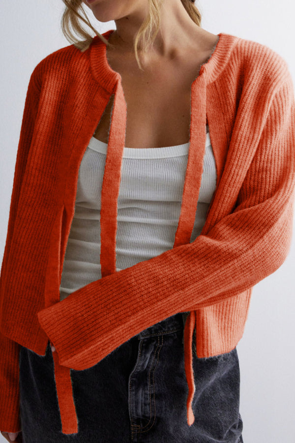 Eva - Lockere Strickjacke mit langen Ärmeln und Schnürung für Damen
