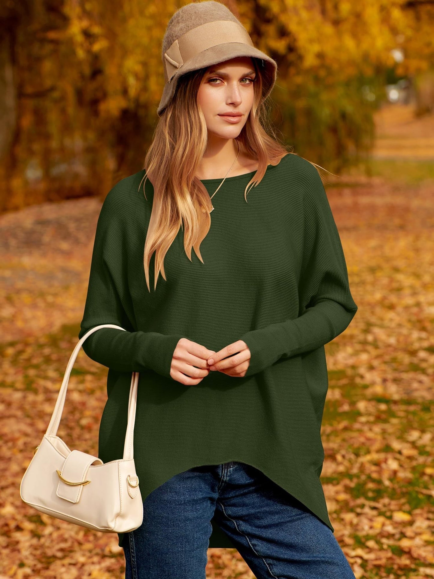 Barbara - Dolman Irregulärer und übergroßer Strickpullover mit Ärmeln für Frauen