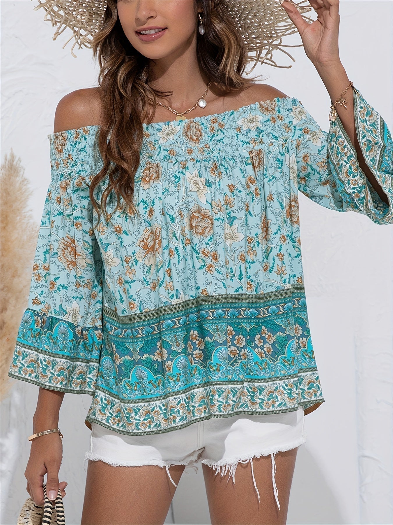Alina - Bluse mit freien Schultern und Blumenmuster für Damen
