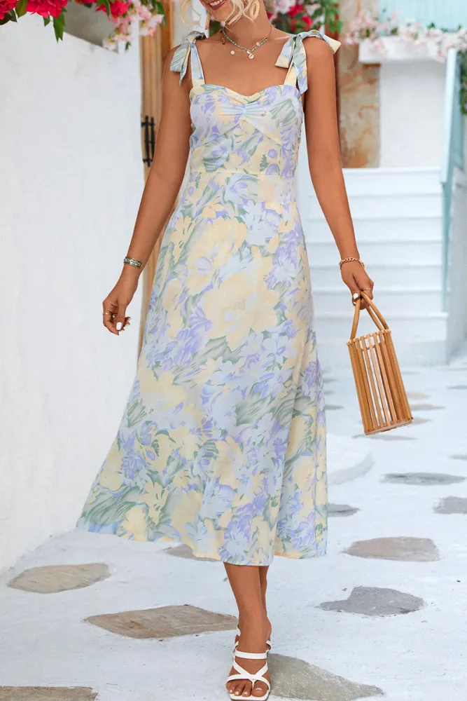 Trägerloses Midi-Kleid mit Blumenprint