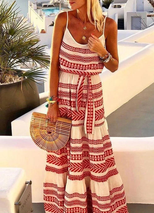 Bohemian-Kleid ohne Träger mit geometrischem Print und V-Ausschnitt