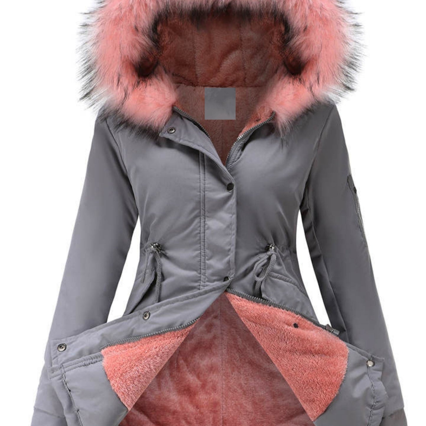 Nina | Fuzzy-Kapuzen-Parka-Jacke mit Reißverschluss