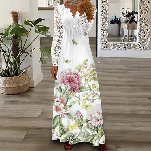 Kleid mit Spitze und Blumendruck