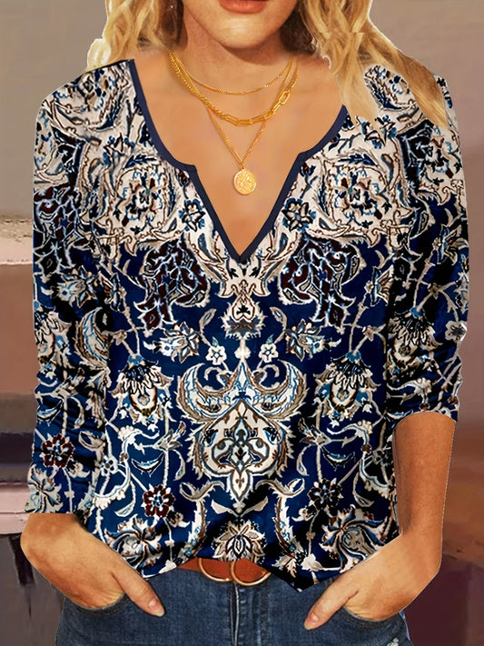 Cirene - Tunika mit arabischem Print, langen Ärmeln und Rundhalsausschnitt