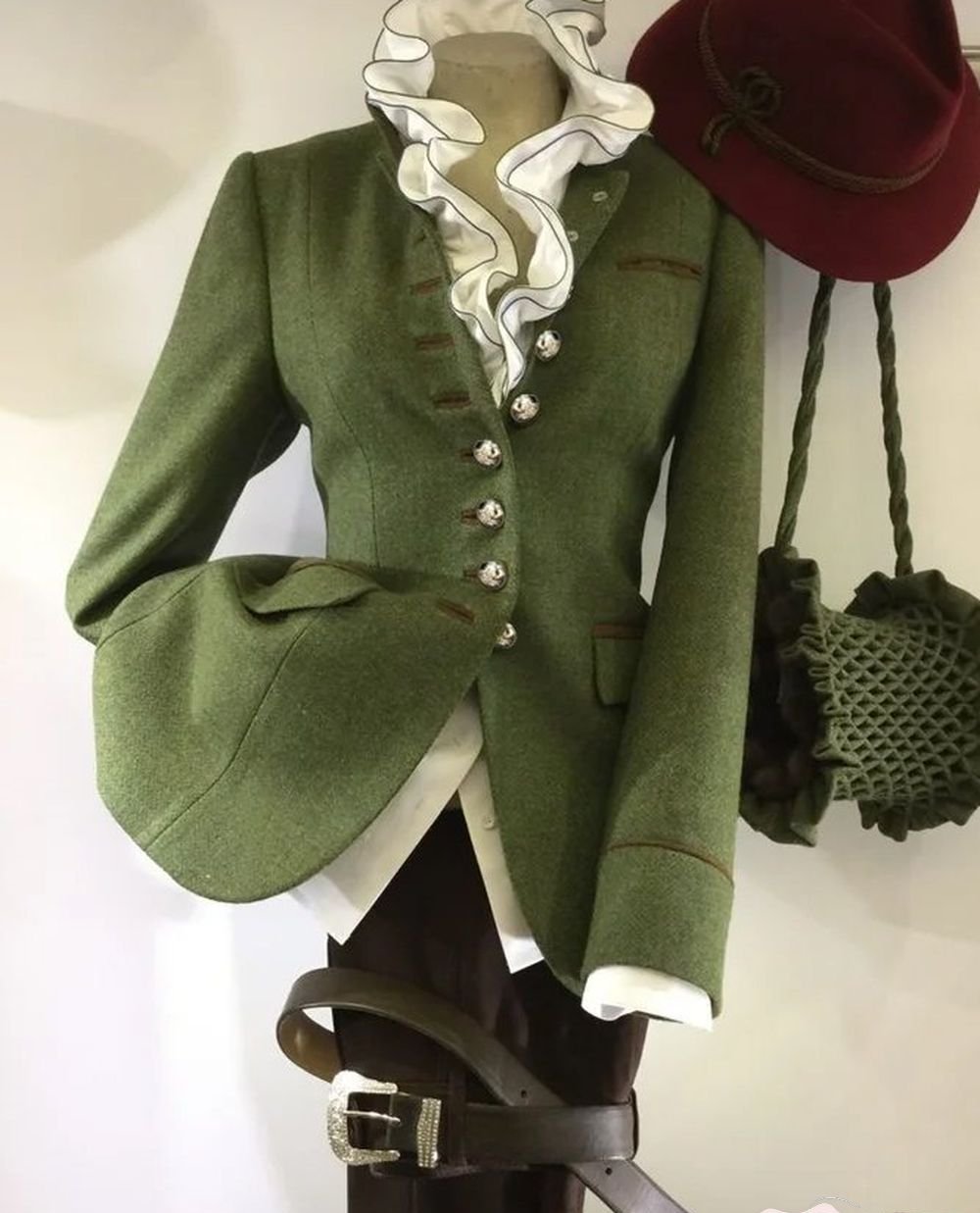 Olivgrüne Jacke aus Melange mit Paneelen und langen Ärmeln für Frauen