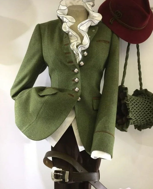 Olivgrüne Jacke aus Melange mit Paneelen und langen Ärmeln für Frauen