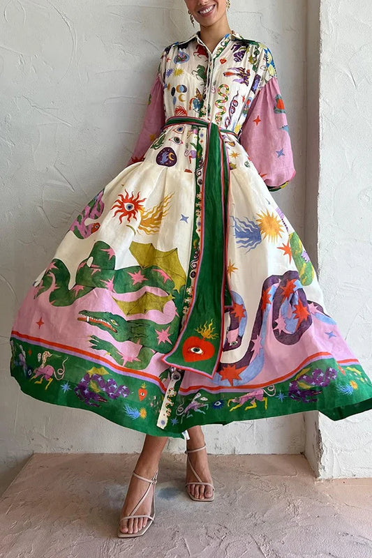Bedrucktes Maxi-Retrokleid