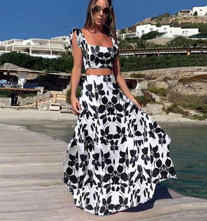 2-teiliges Sommer-Set - Elegant - Crop-Top und ausgestellter Rock - Perfekt für festliche Anlässe